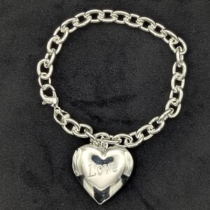 Sterling Silver 925 Love Heart Locket Charm Bracelet Bangle For Pictures